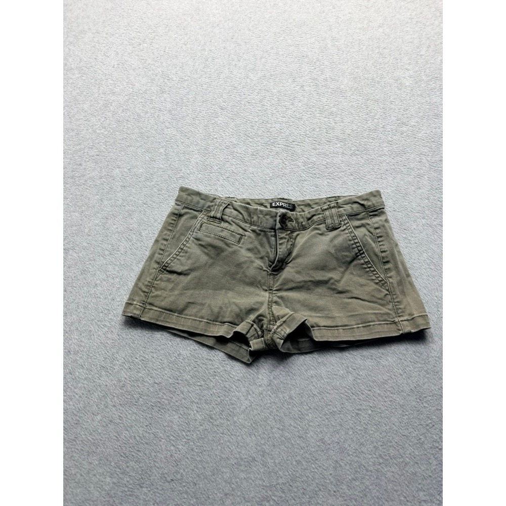 Express Womens Olive Green Low Rise Chino Shorts Size 00 Stretch Cotton Utility